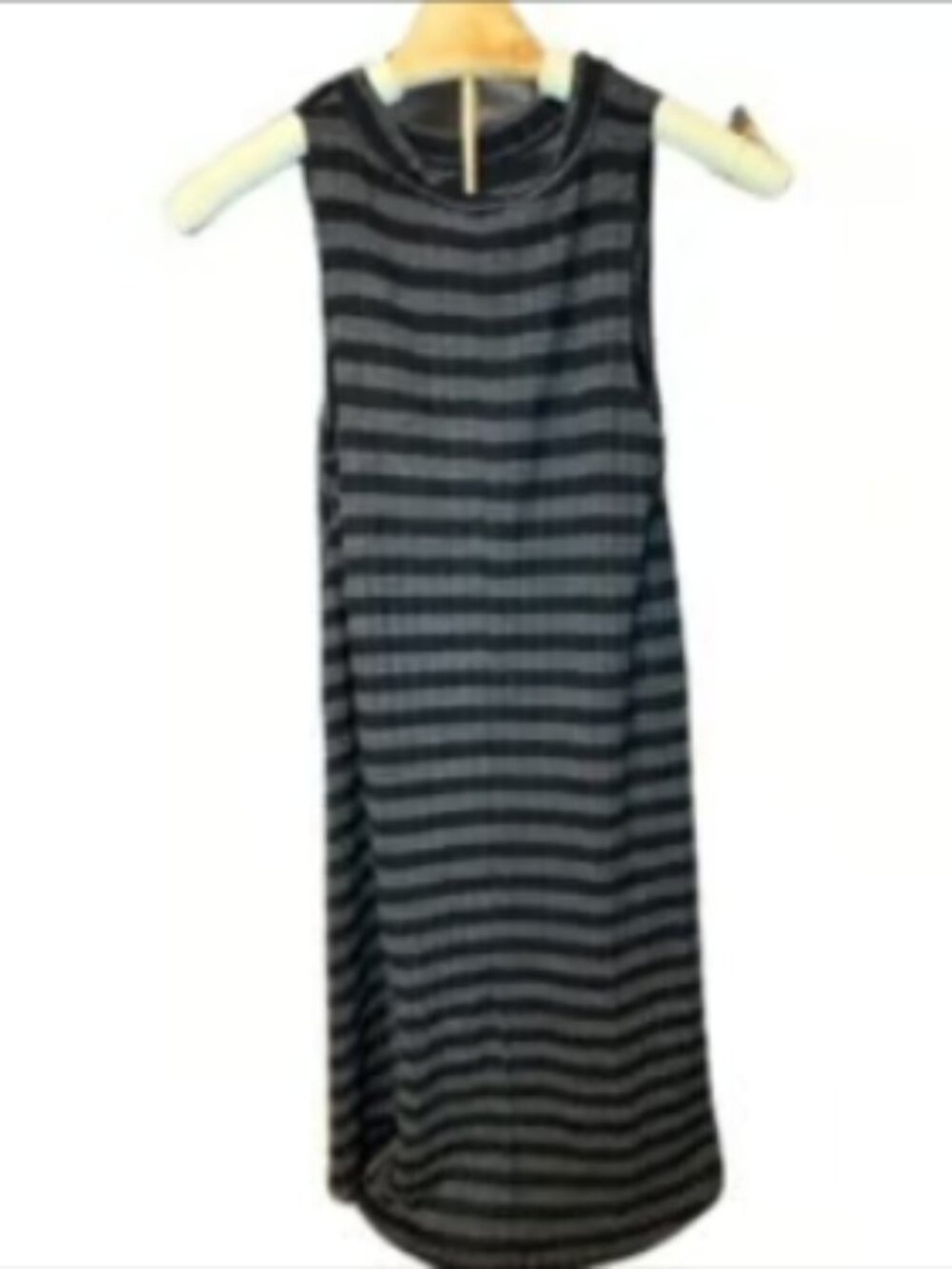 Heartsoul Black Gray Stripe Sleeveless Dress Boho Midi Stretch Comfy Relaxed SM